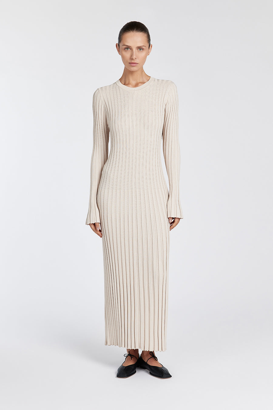 ADA Knit Midi Dress with Long Sleeves & Adjustable Tie