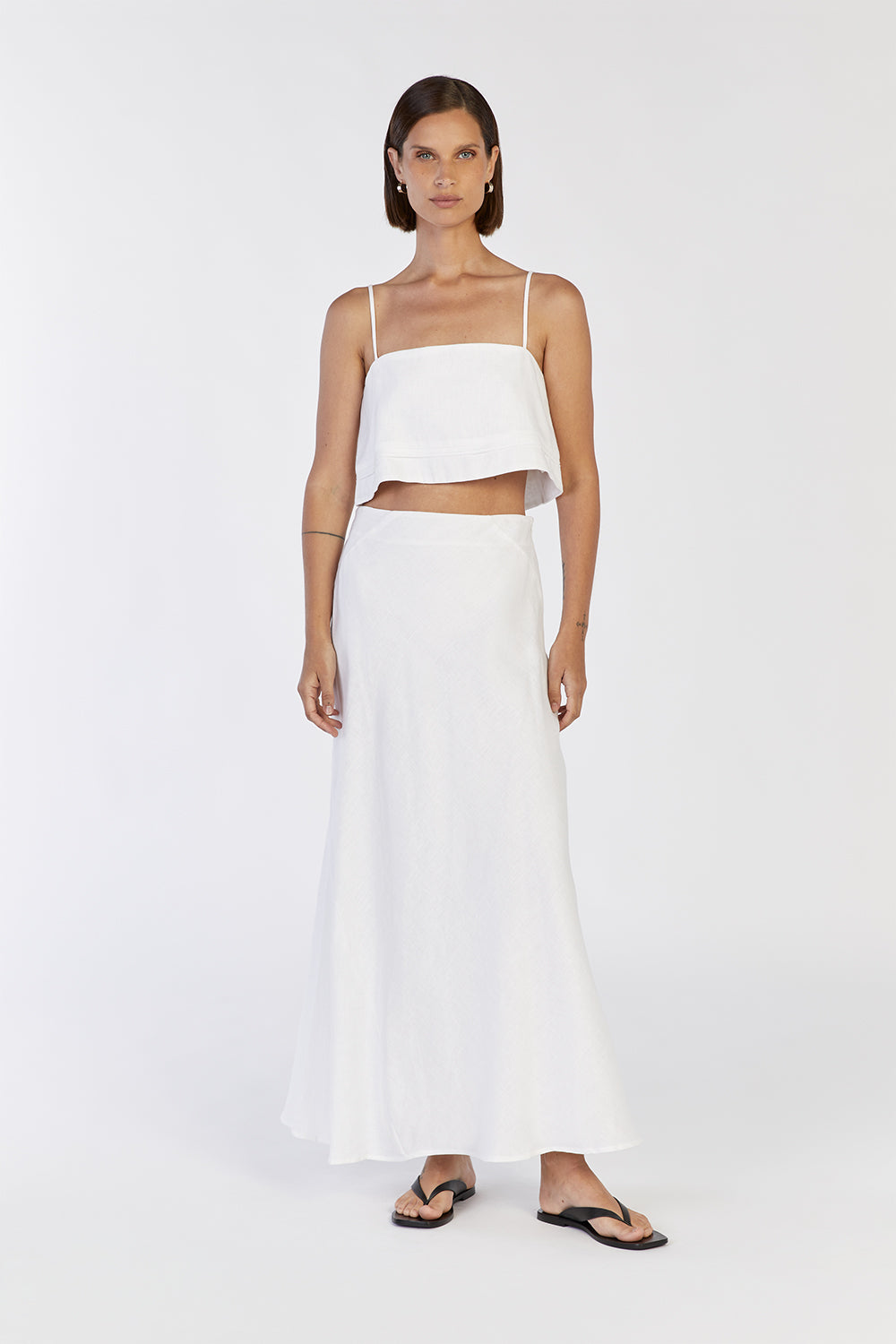 Lainie White Linen Crop Top with Adjustable Straps & Back Buttons