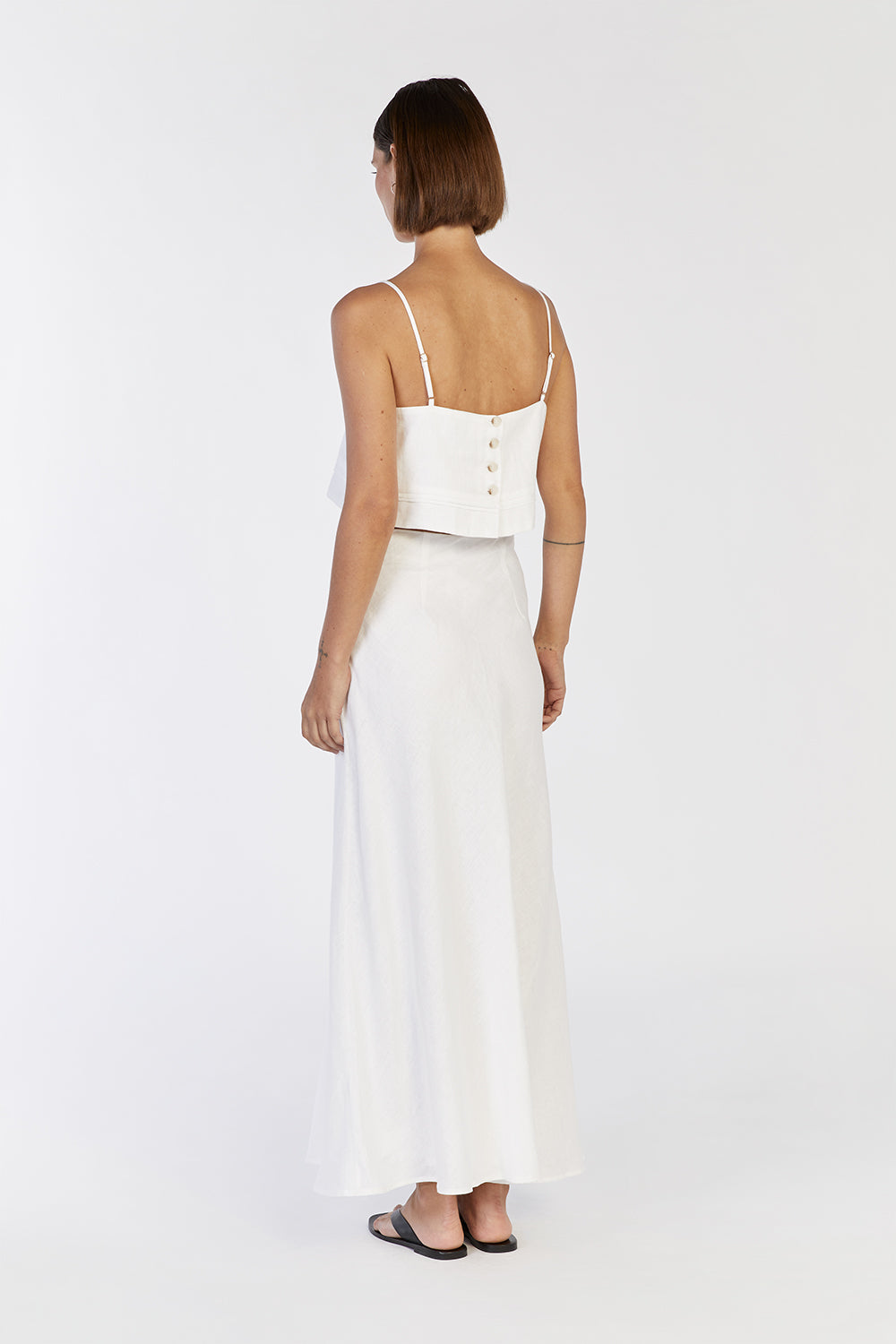 Lainie White Linen Crop Top with Adjustable Straps & Back Buttons