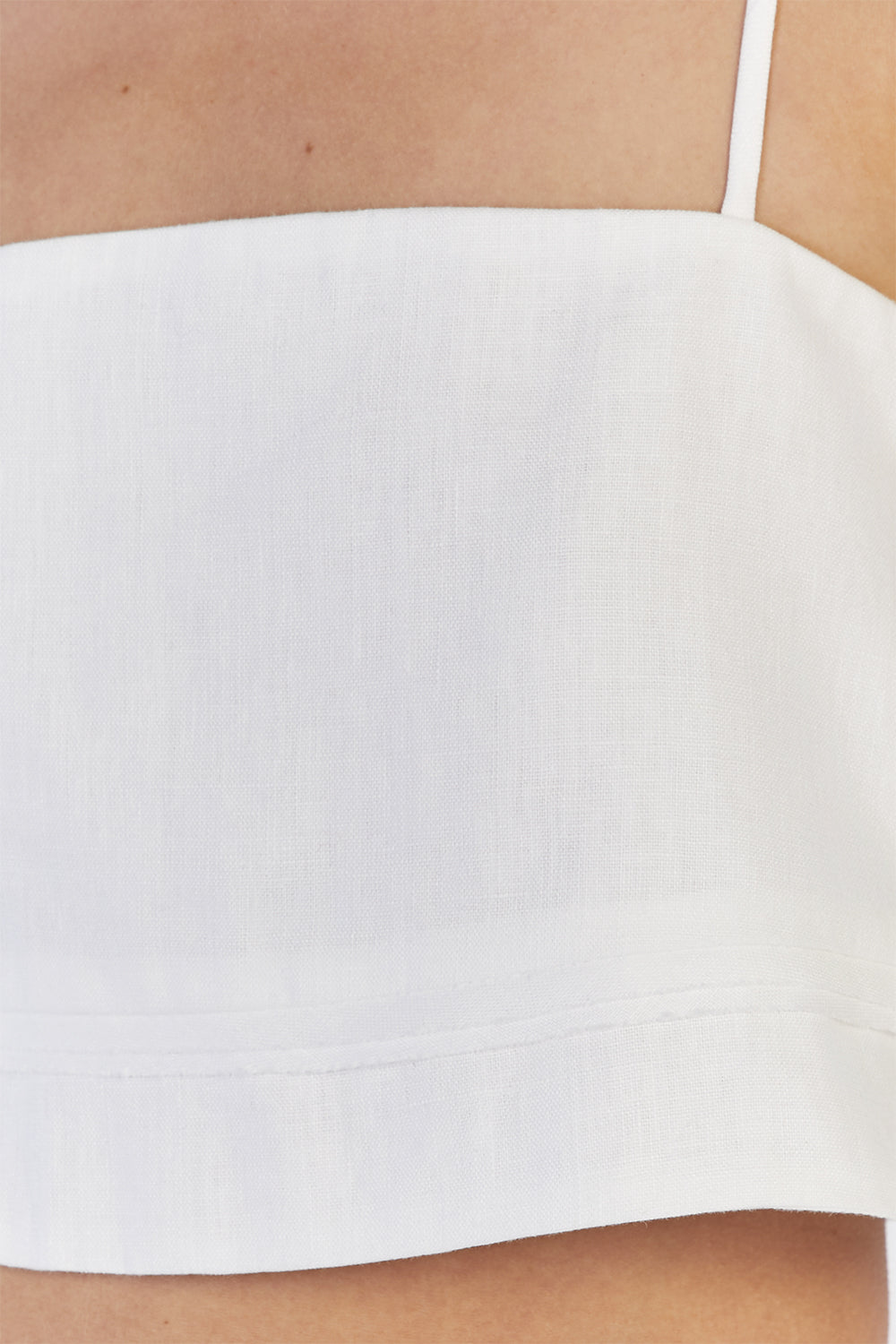 Lainie White Linen Crop Top with Adjustable Straps & Back Buttons