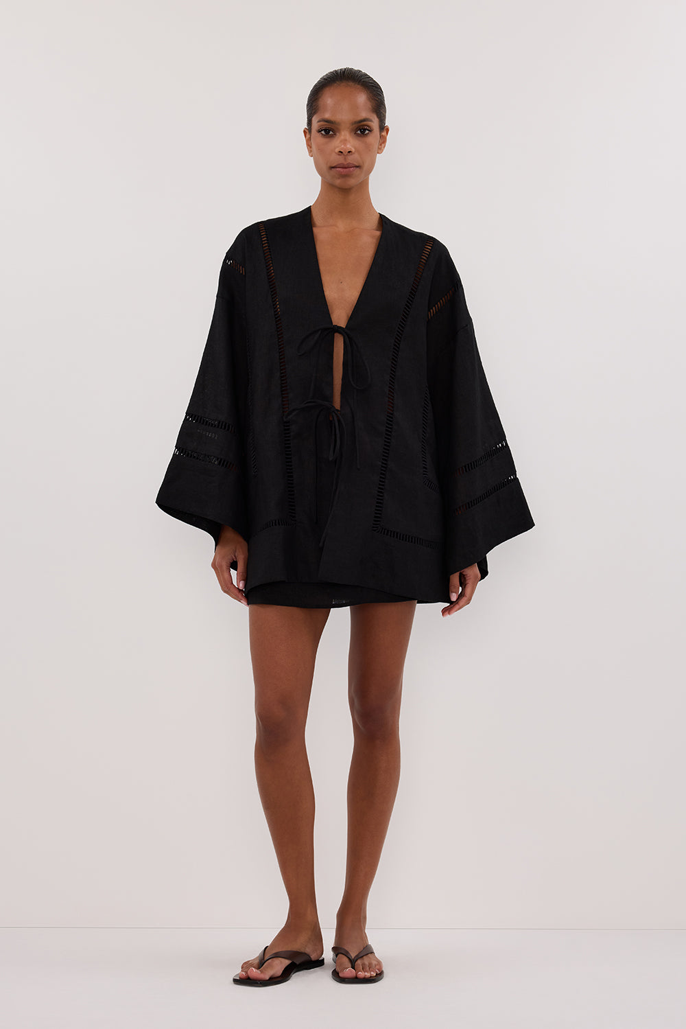 Lindsay Black Linen Skort with Concealed Shorts & Lace Details