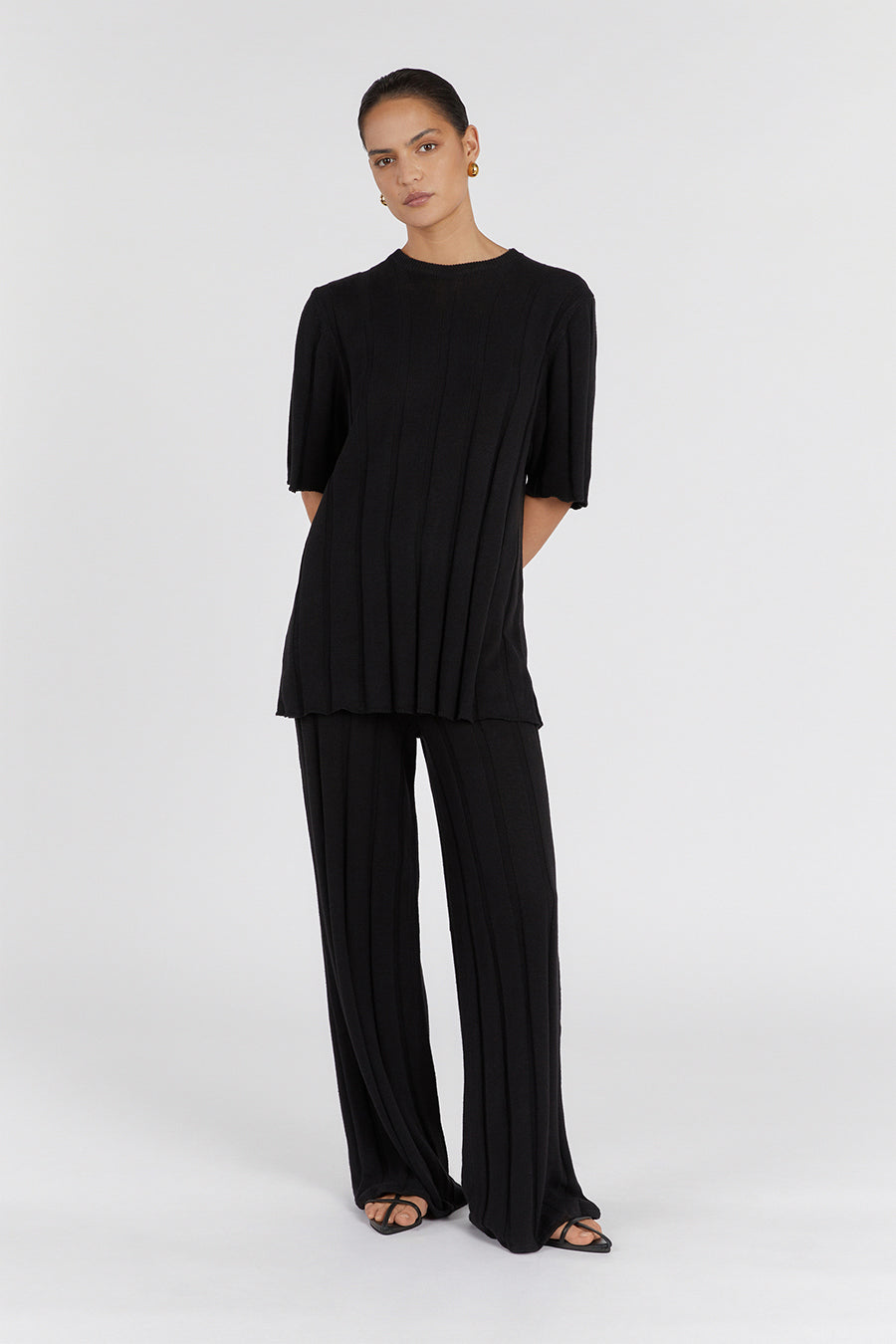 Emery Black Oversized T-Shirt - Lightweight Stretch Knit Tee