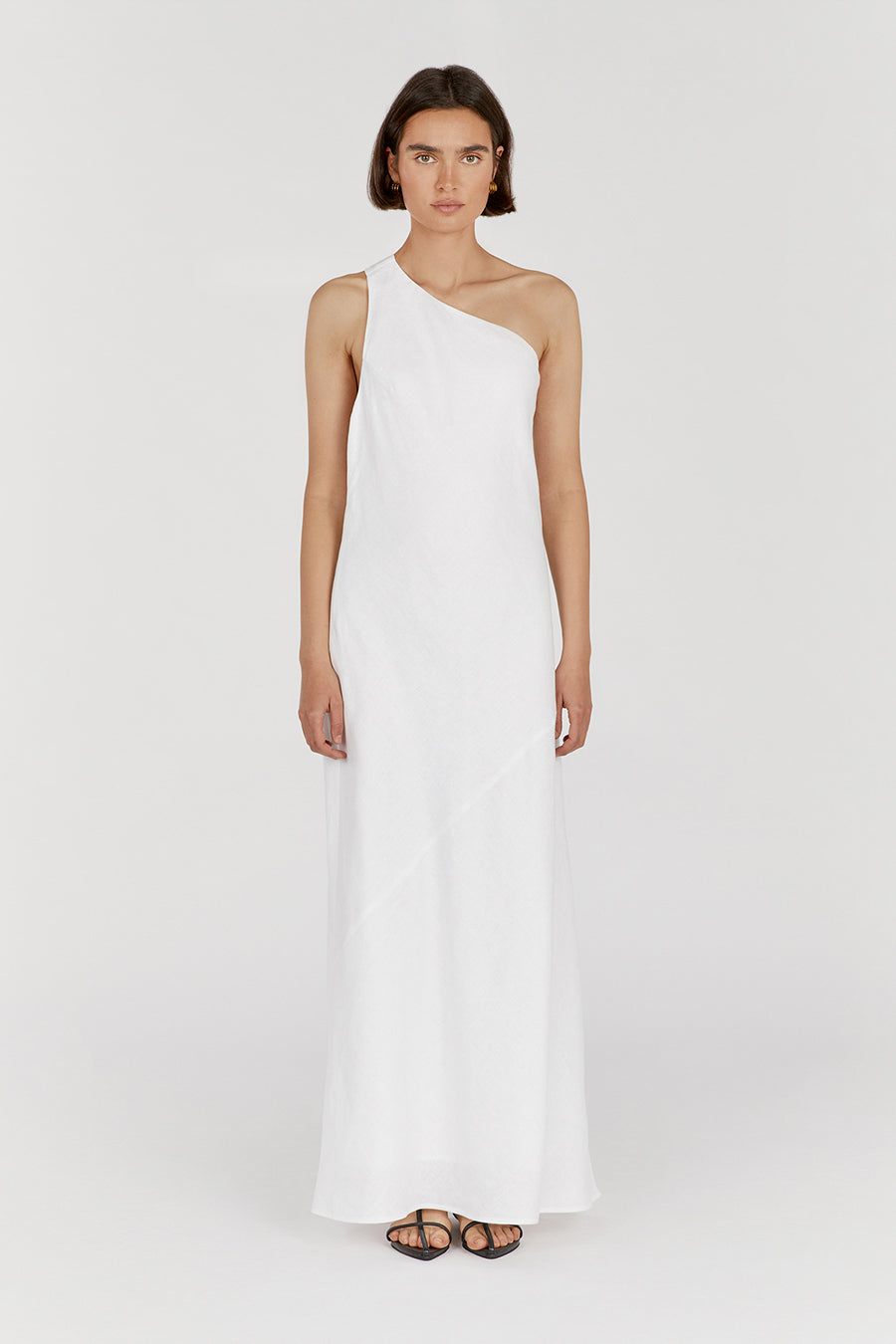 Addison White Linen Asymmetric Maxi Dress with Low Back