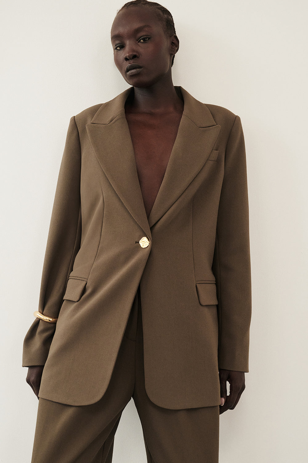 Cohen Clover Women's Tailored Blazer with Gold Button Cinching