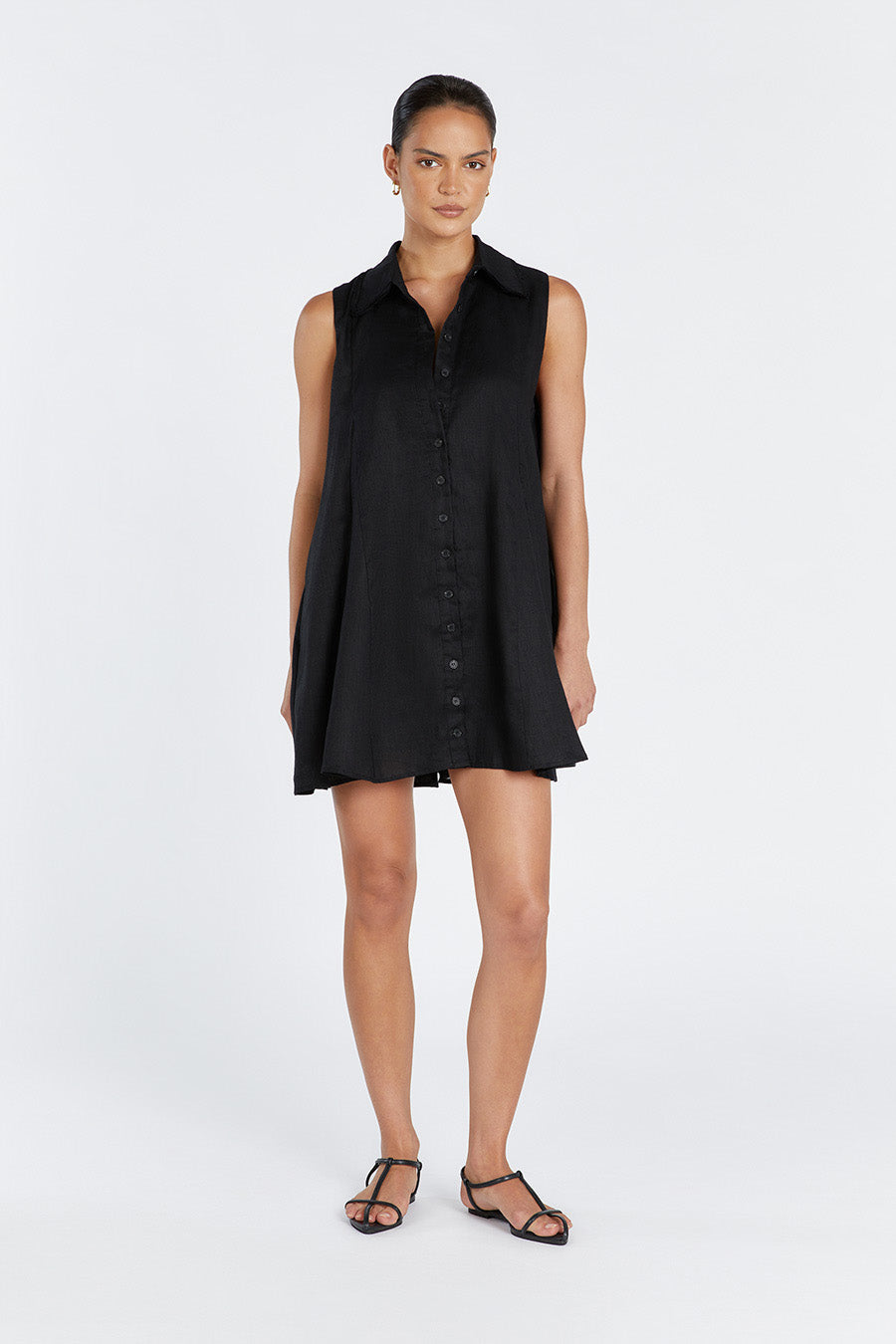 Marc Black Linen Sleeveless Mini Dress with Pockets