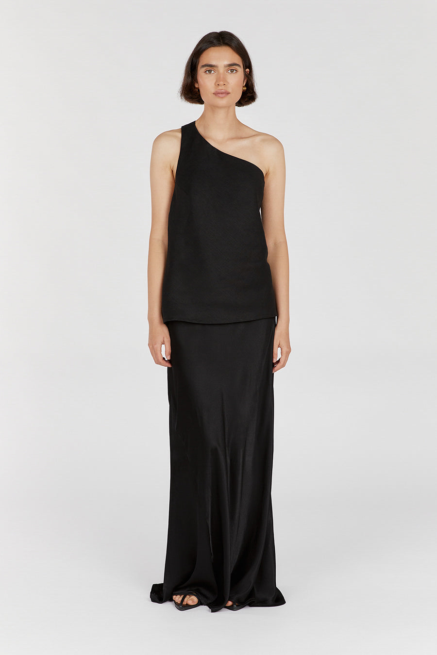 Addison Black Linen Asymmetric One Shoulder Top