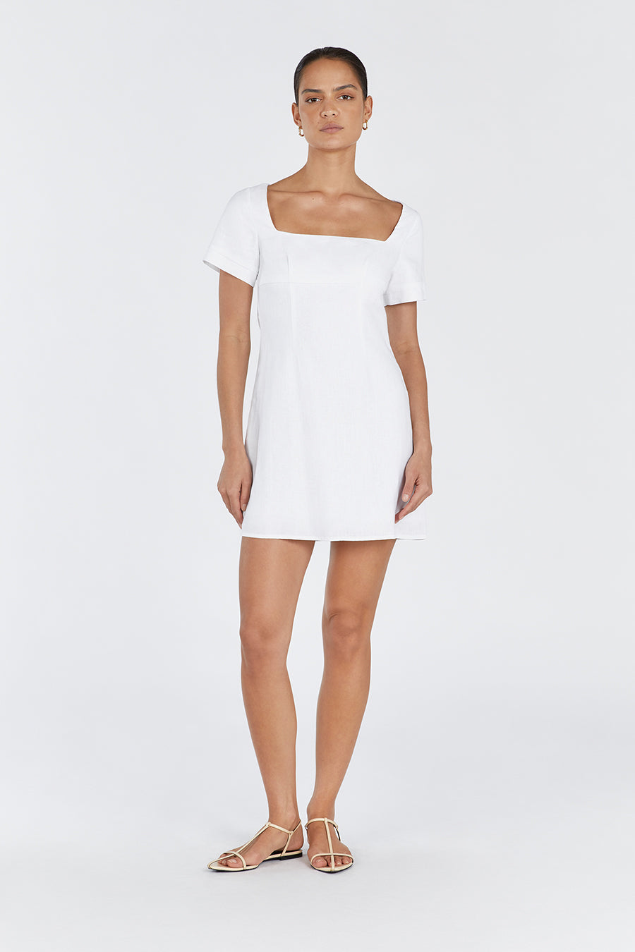 Jamie White Linen Mini Dress - Short Sleeve A-Line Style