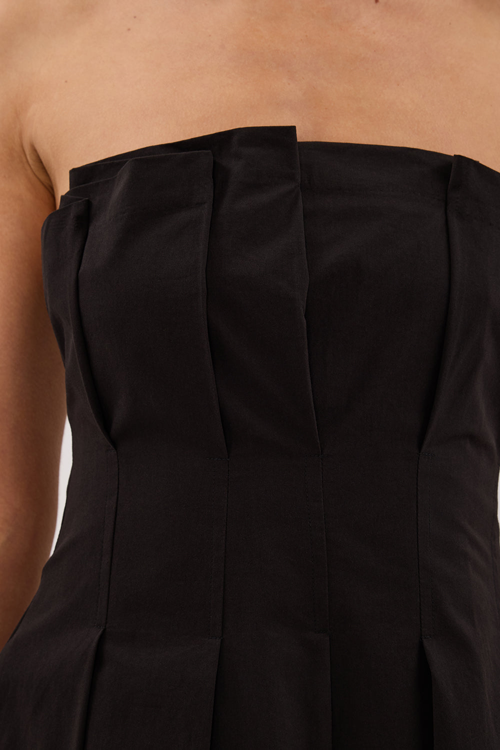 Lilly Strapless Black Cotton Midi Dress with Side Pockets