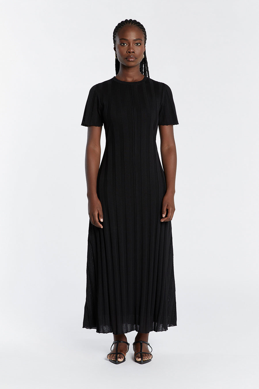 Eden Black Organic Ribbed Maxi Dress with Adjustable Waist Tie