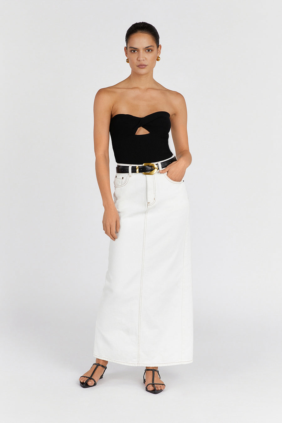 Bianca Black Stretchy Bandeau Knit Top with Twist Bust Detail