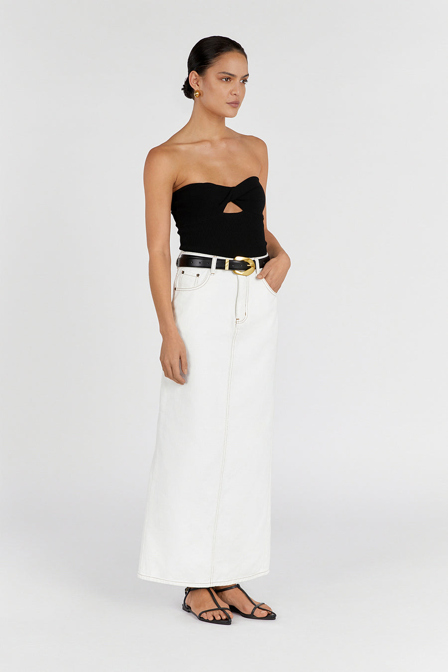 Bianca Black Stretchy Bandeau Knit Top with Twist Bust Detail