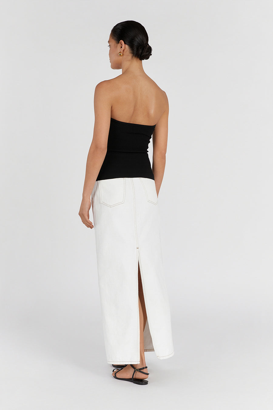 Bianca Black Stretchy Bandeau Knit Top with Twist Bust Detail